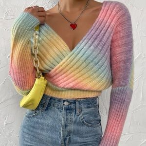 New ombre wrap v neck sweater